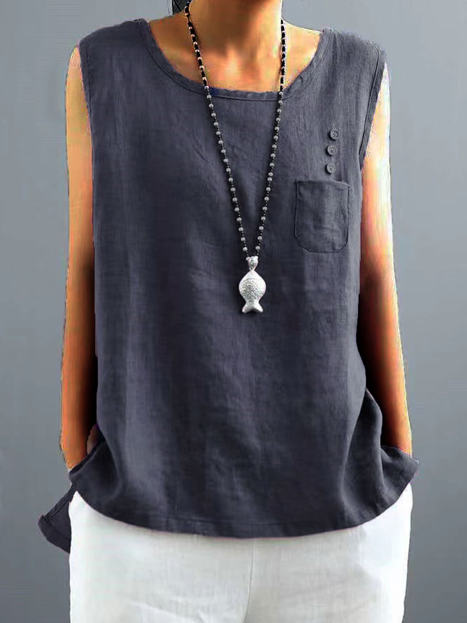 Women's Vintage Cotton Linen Solid  Loose T-shirt-Comfort & Reliable