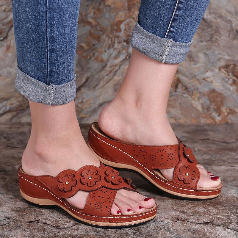Womens Arch Support  Floral Vintage Wedge Sandals-Comfort & Reliable