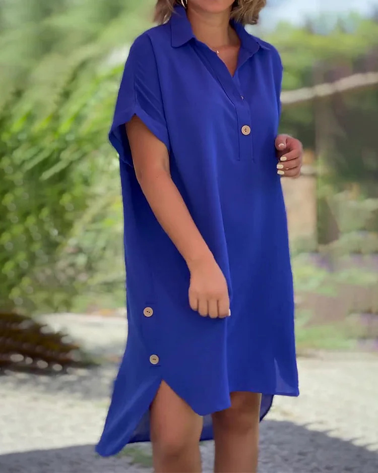 Casual chiffon button solid dress-Comfort & Reliable