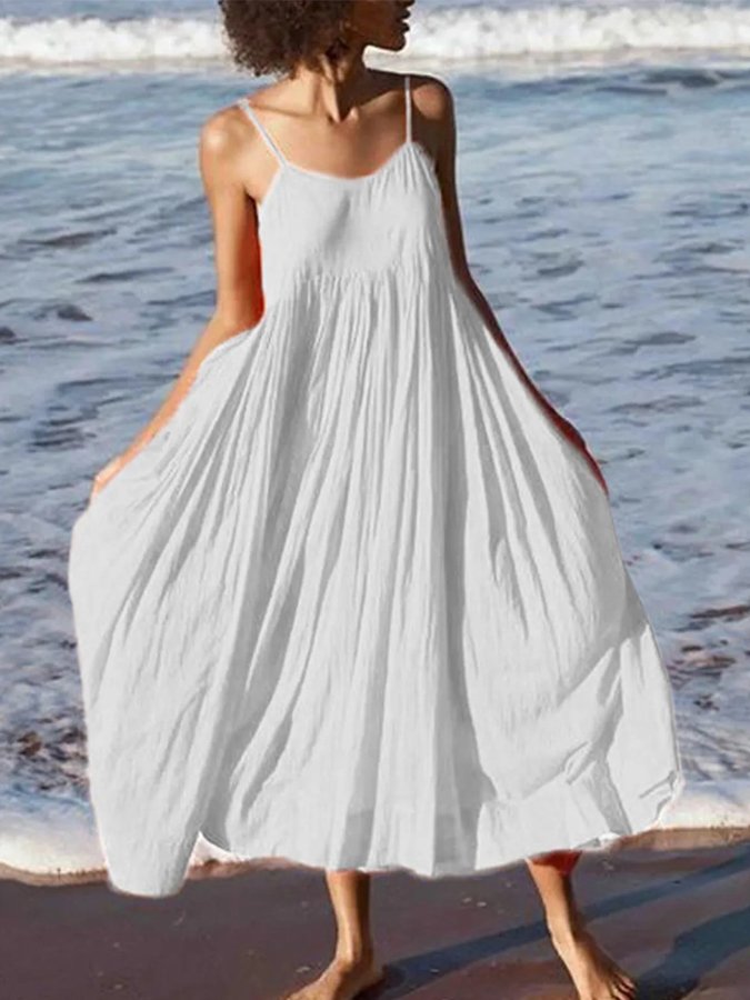 Women's Pure Color Sling Dress-Comfort & Reliable