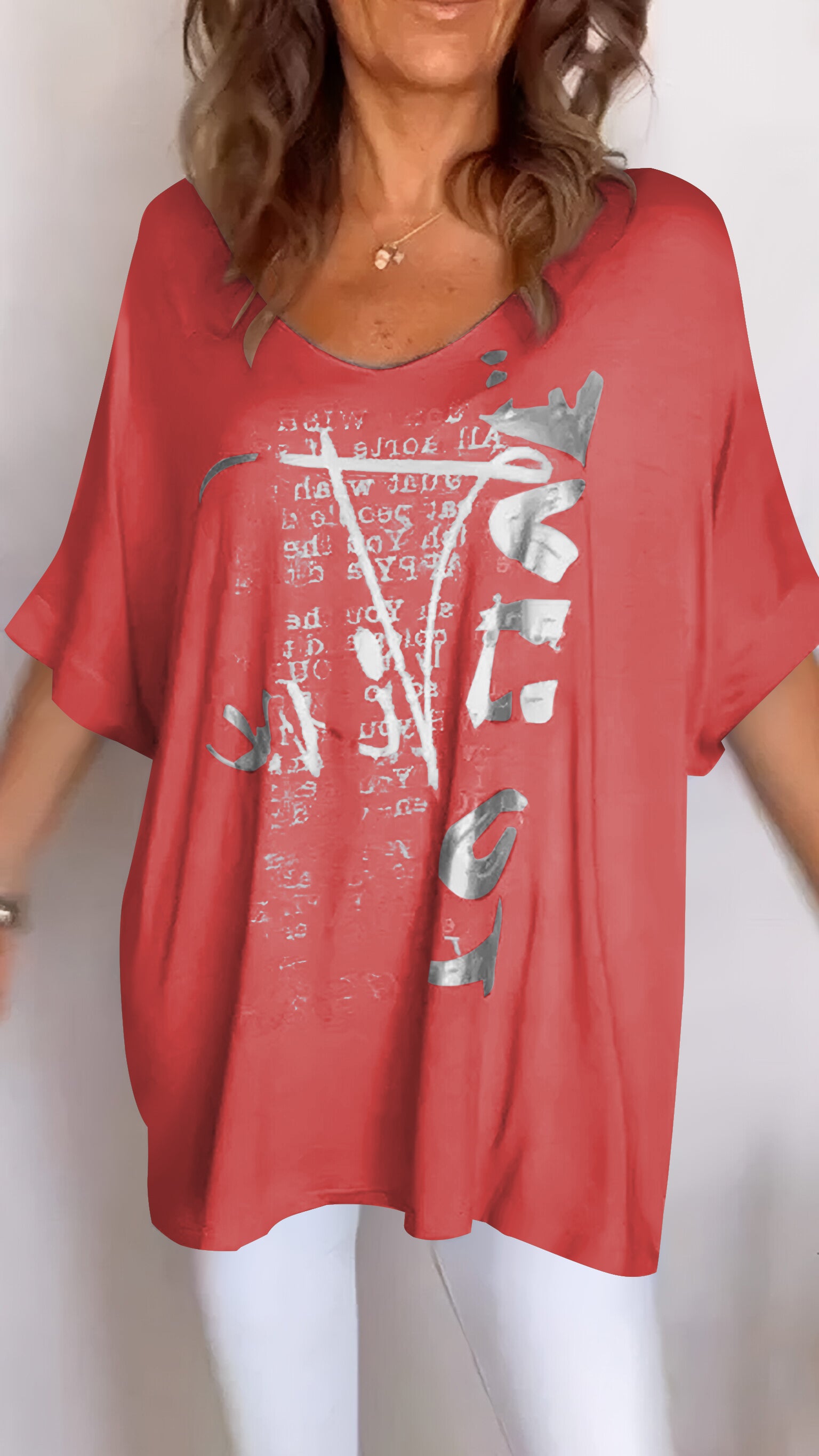 Women's V-neck Printed Mid-sleeve Casual Top-Comfort & Reliable