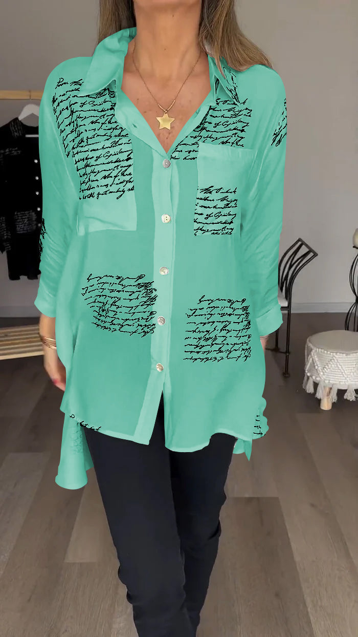 Letter Print Fashion Lapel Shirt-Comfort & Reliable