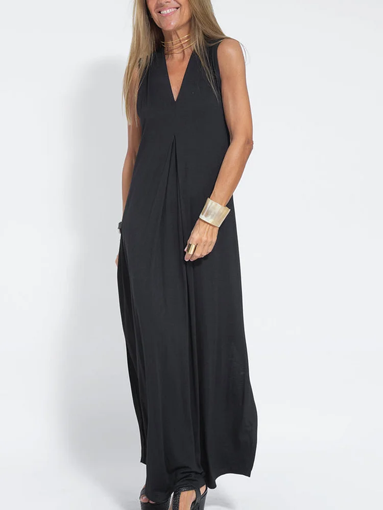 Elegant Solid Color Sleeveless Maxi Dress-Comfort & Reliable