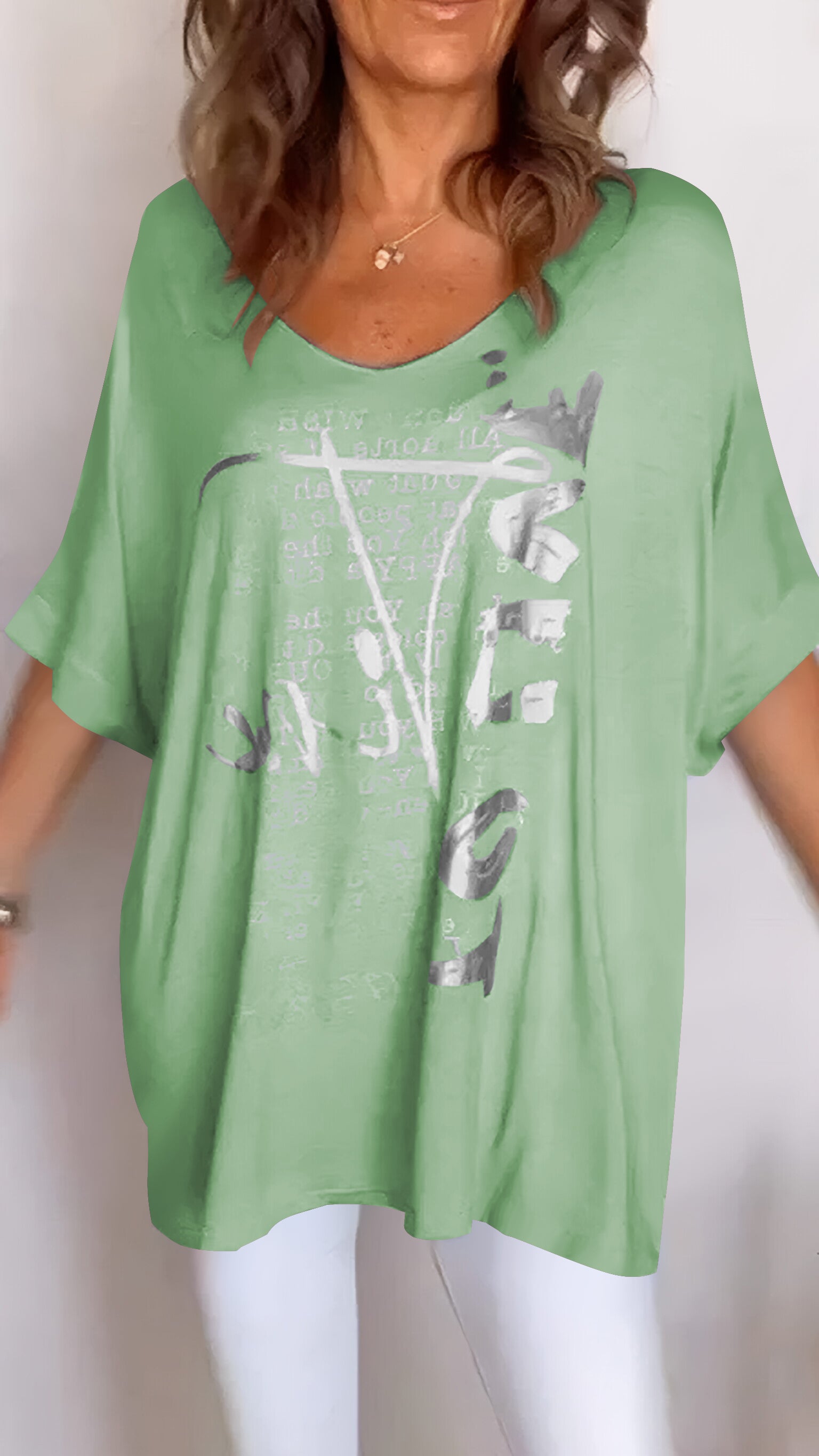Women's V-neck Printed Mid-sleeve Casual Top-Comfort & Reliable