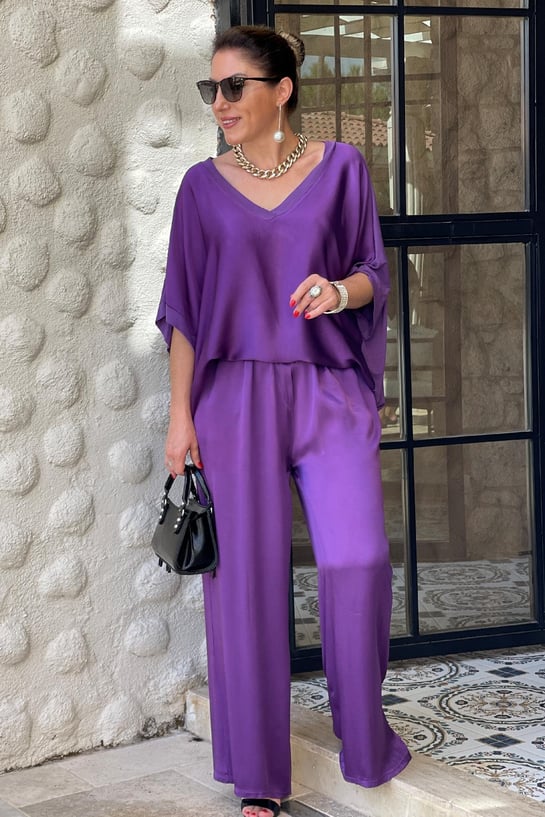 V-neck Satin Two-piece Suit(UK SIZE)-Comfort & Reliable