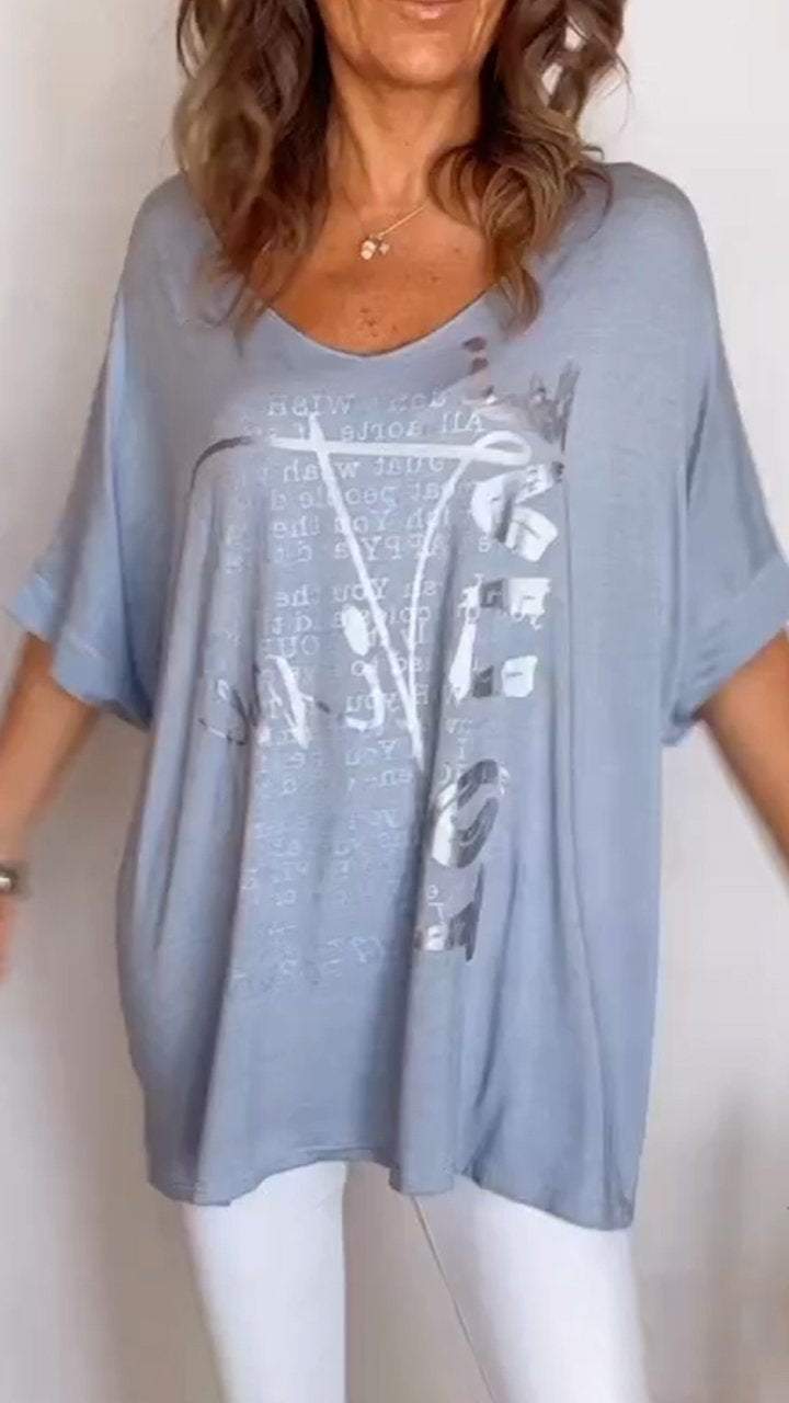 Women's V-neck Printed Mid-sleeve Casual Top-Comfort & Reliable