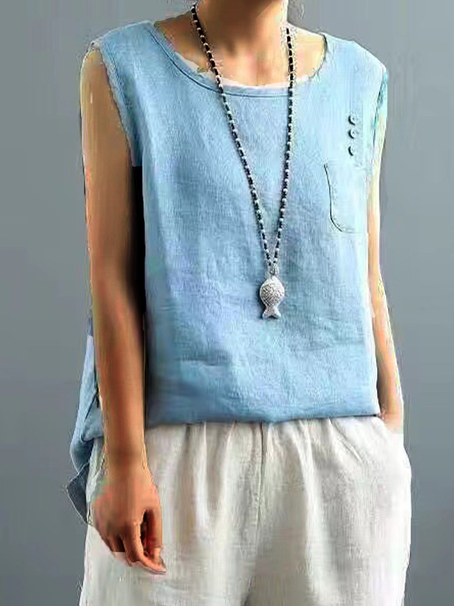 Women's Vintage Cotton Linen Solid  Loose T-shirt-Comfort & Reliable