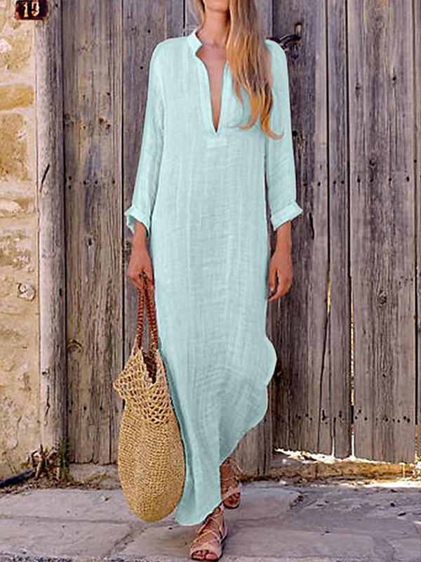 Women‘s Cotton Linen Dress Shirt Dress Casual Dress Shift Dress Maxi long Dress-Comfort & Reliable
