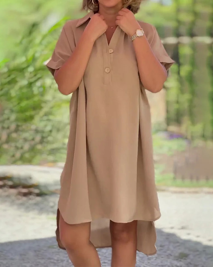 Casual chiffon button solid dress-Comfort & Reliable