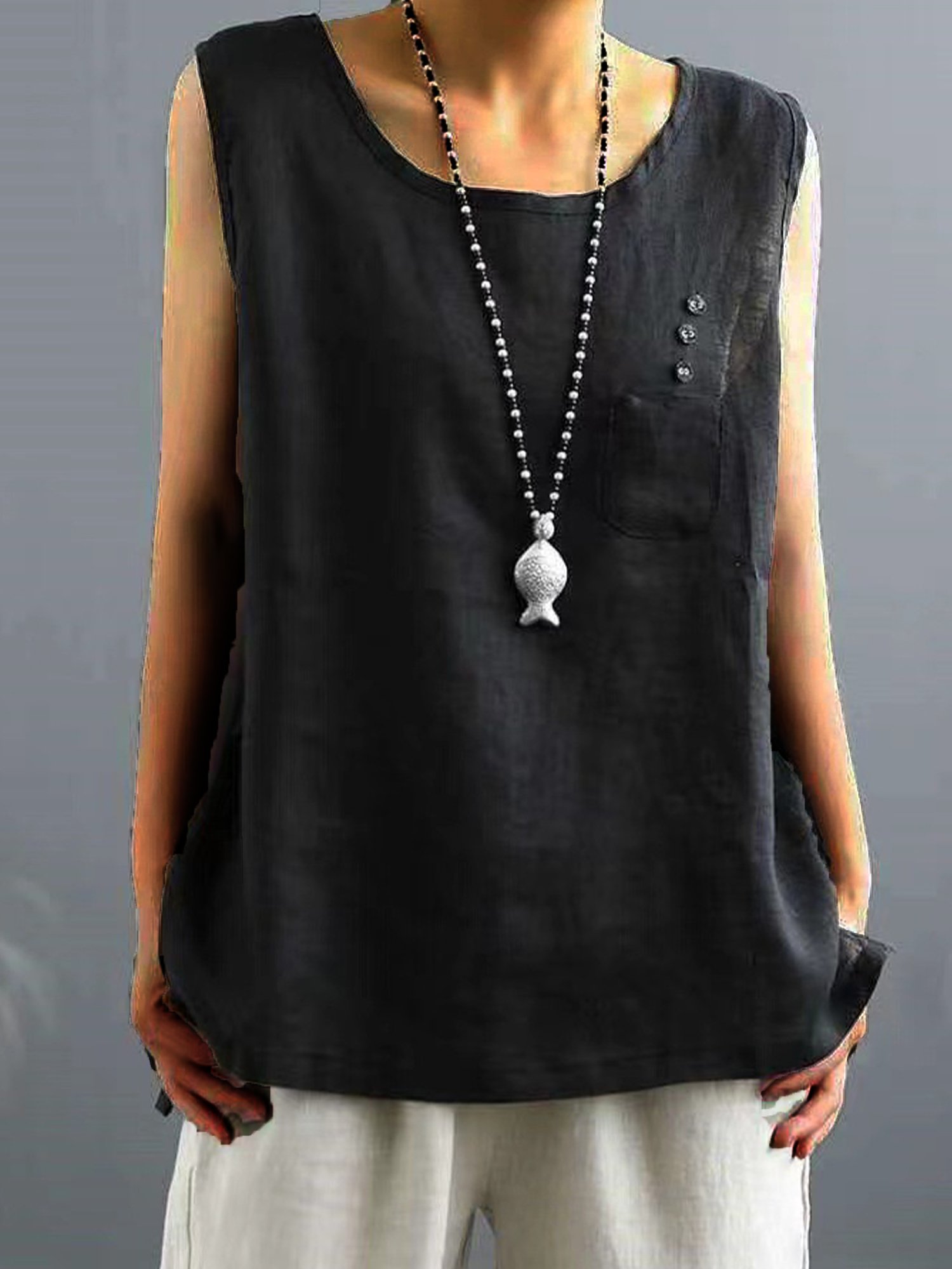 Women's Vintage Cotton Linen Solid  Loose T-shirt-Comfort & Reliable