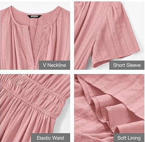 Womens Summer Lightweight Short Sleeve 100% Cotton Midi Maxi Dresses-Comfort & Reliable
