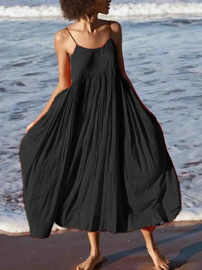 Women's Pure Color Sling Dress-Comfort & Reliable