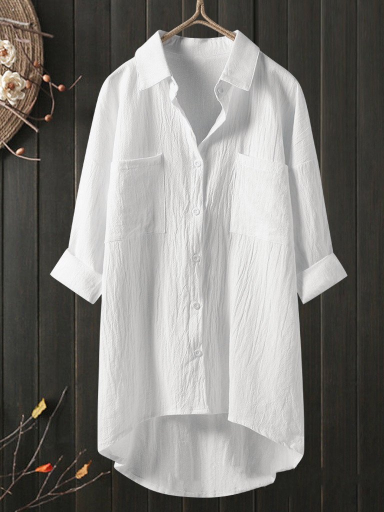 Temperament solid color cotton and linen shirt loose shirt top-Comfort & Reliable