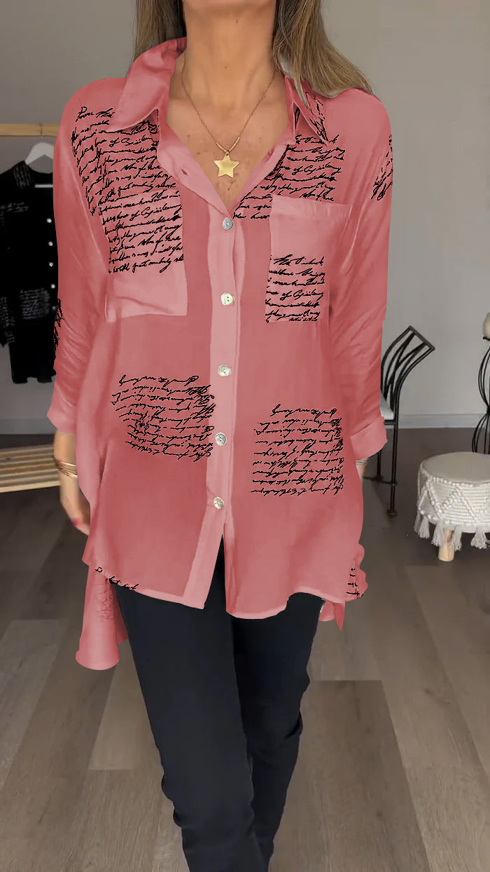 Letter Print Fashion Lapel Shirt-Comfort & Reliable