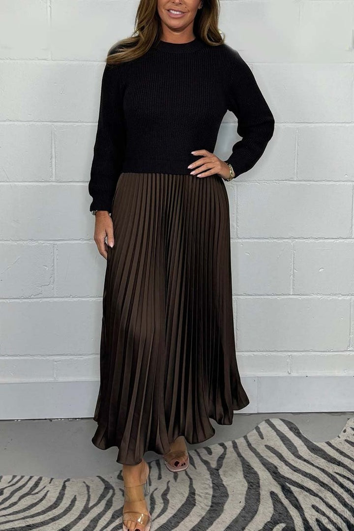 Women's solid color Long Sleeve Jumper & Pleated Bottom Dress-Comfort & Reliable