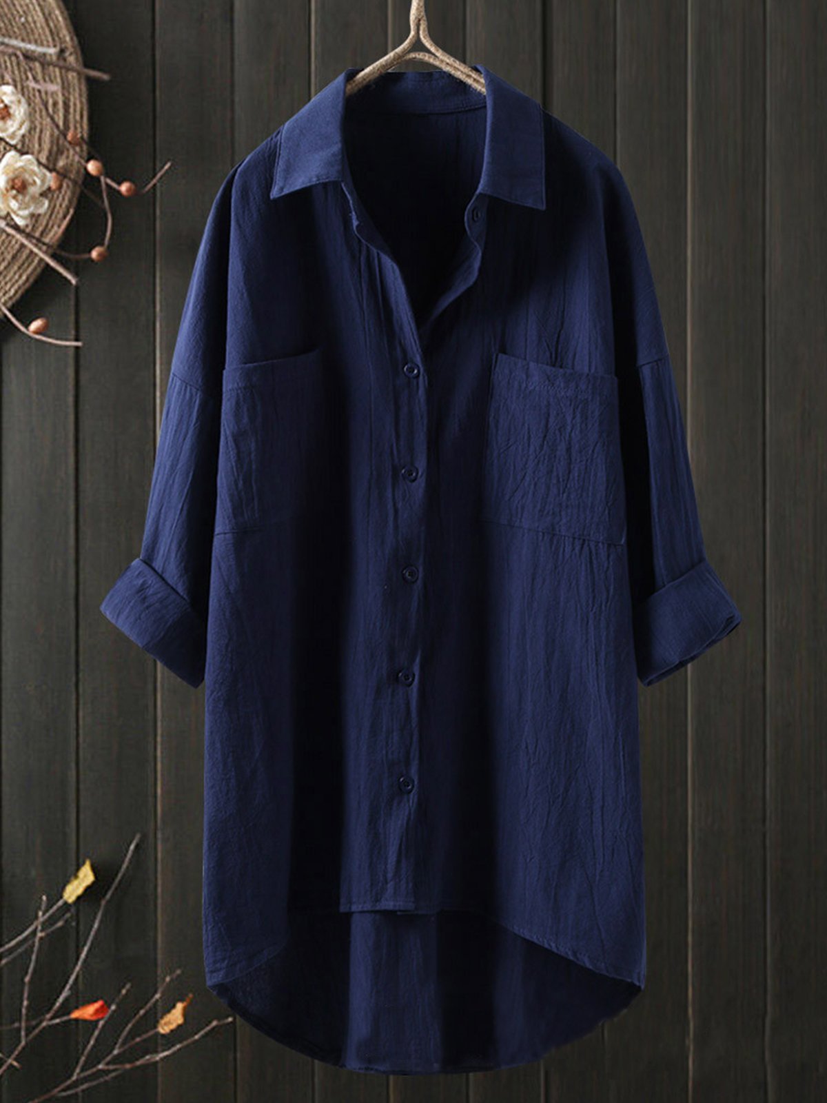 Temperament solid color cotton and linen shirt loose shirt top-Comfort & Reliable