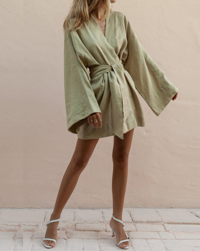 Casual Kimono Cotton Linen dress-Comfort & Reliable