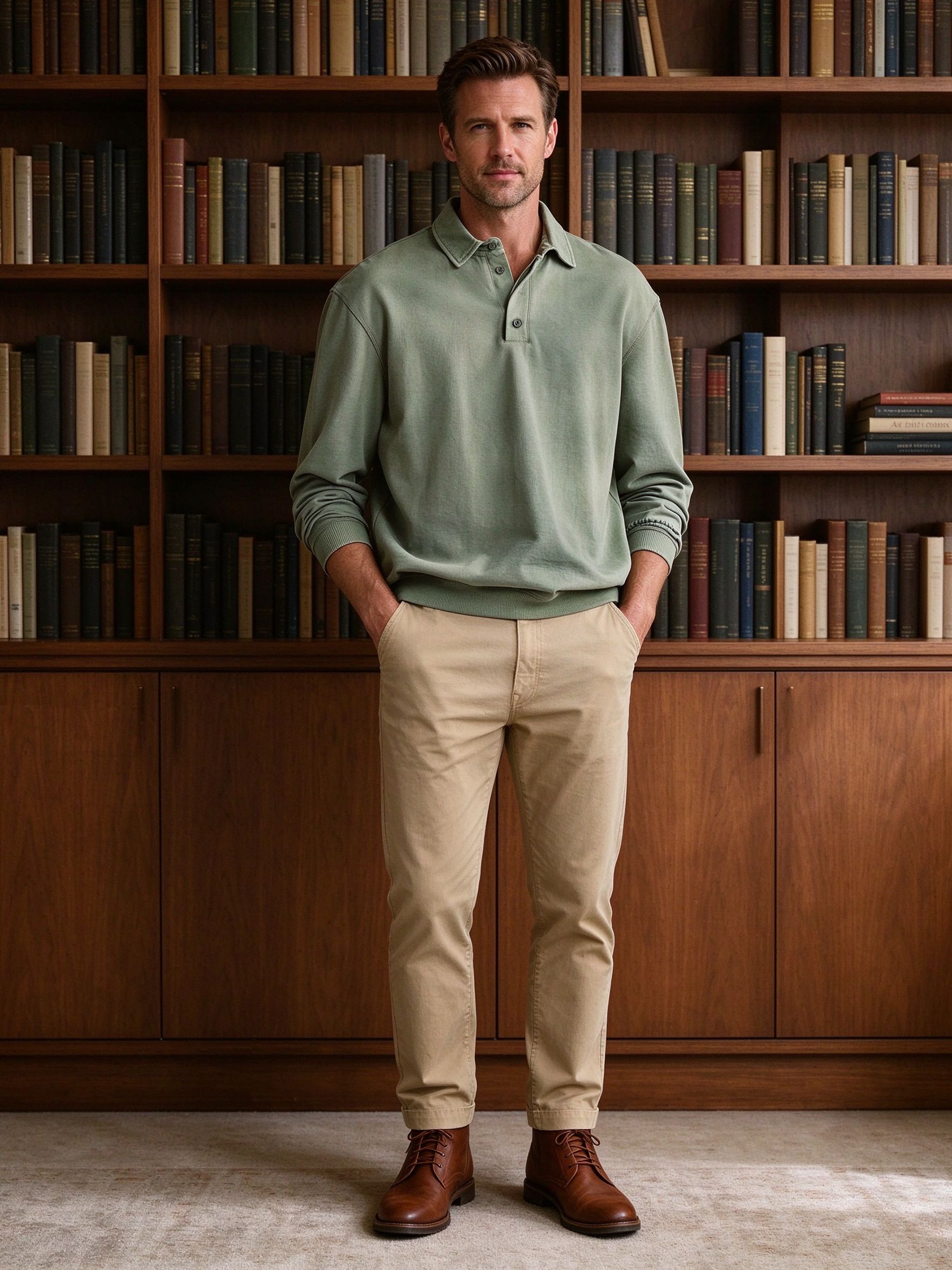 washed sage polo with chinos