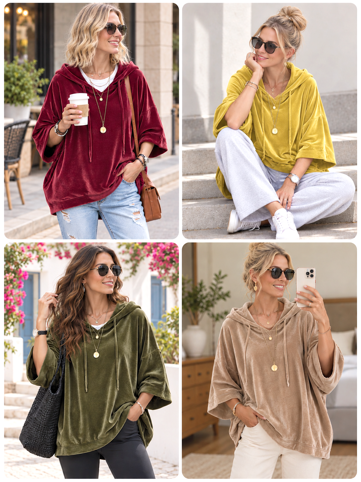 Four color looks - Wine Red, Mustard, Olive, Khaki
