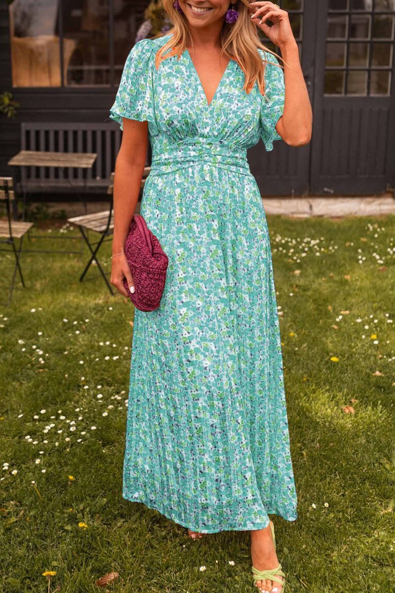 Women's printed waist V-neck long dress-Comfort & Reliable