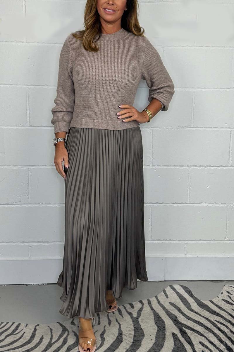 Women's solid color Long Sleeve Jumper & Pleated Bottom Dress-Comfort & Reliable