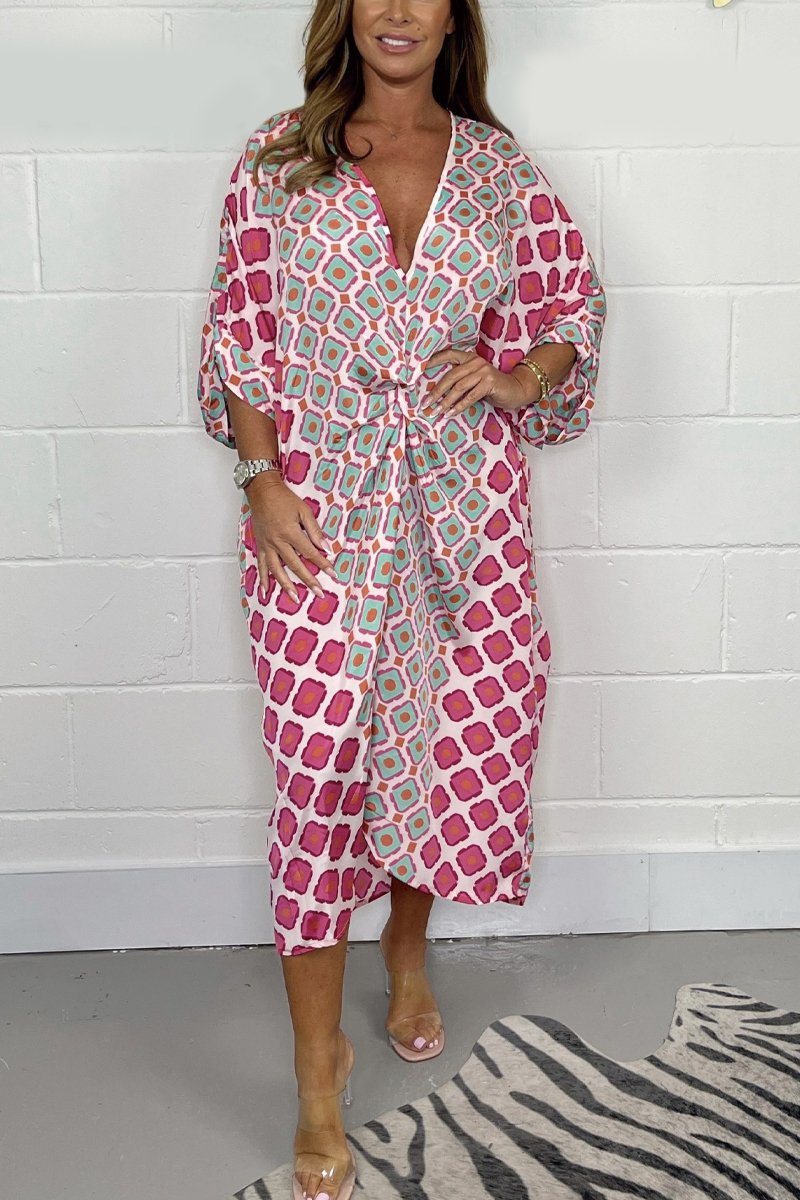 V-neck geometric print dress-Comfort & Reliable