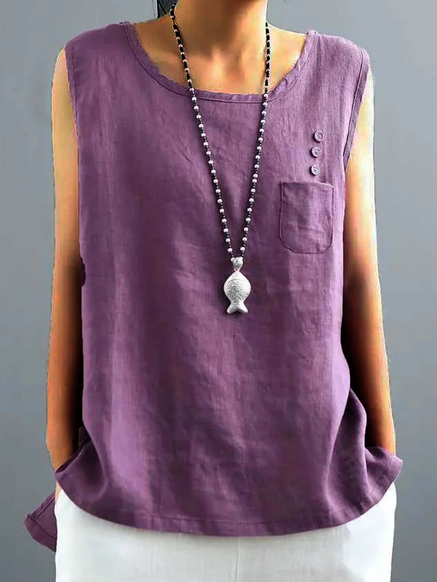 Women's Vintage Cotton Linen Solid  Loose T-shirt-Comfort & Reliable