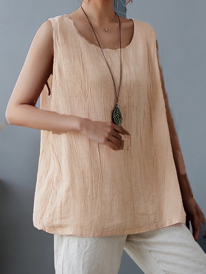 Women's Pure Color Sleeveless Cotton Linen Tee-Comfort & Reliable