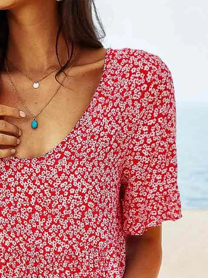 Women's Short Sleeve Floral Long Dress-Comfort & Reliable