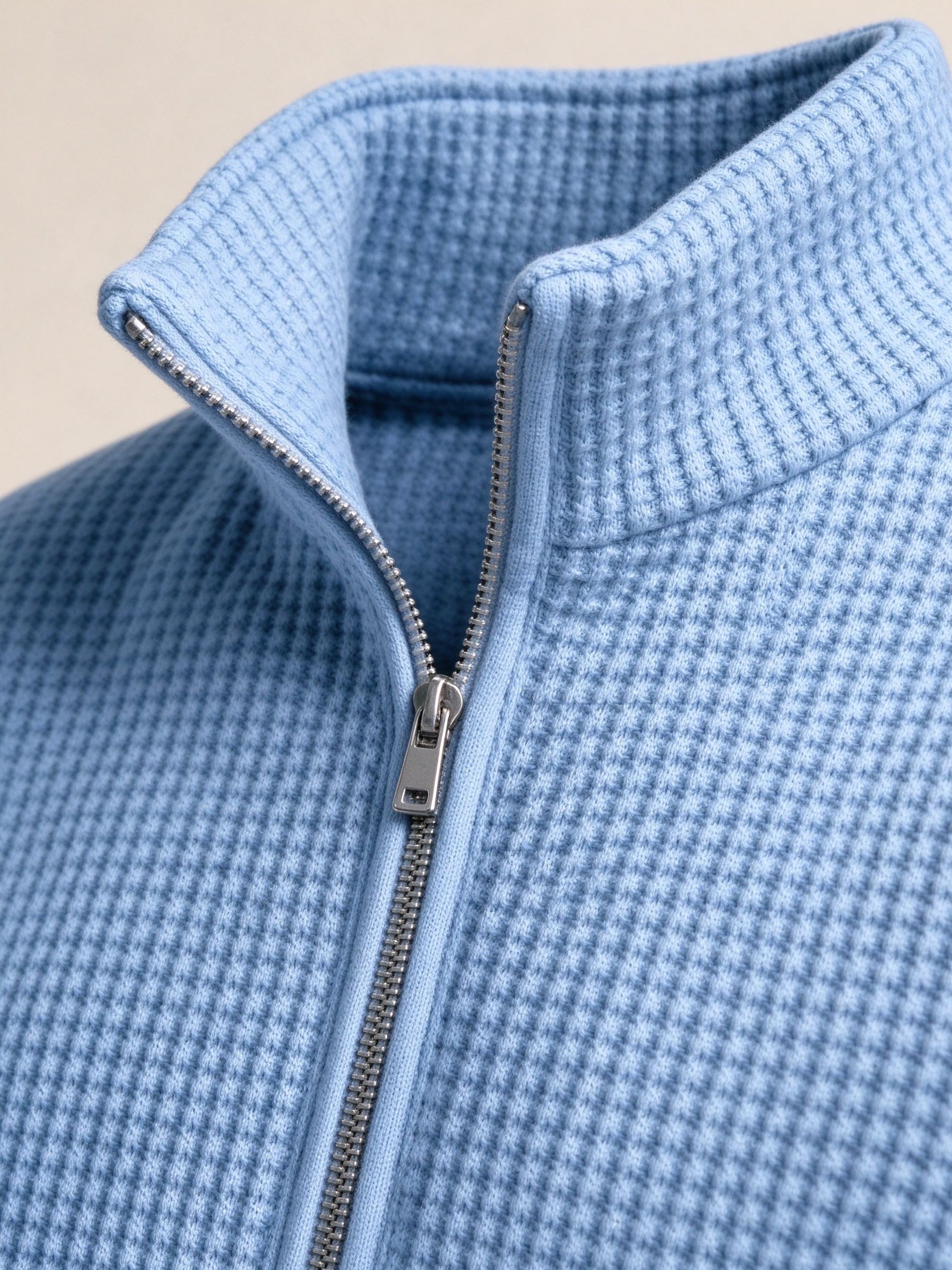 stand collar full zip waffle detail
