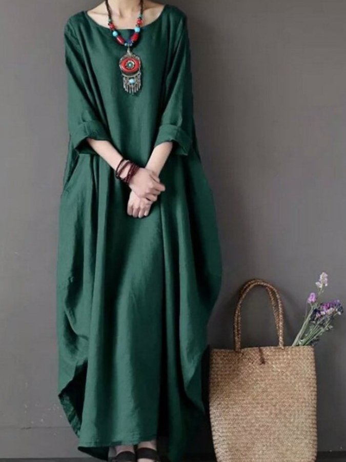 Women's cotton and linen loose plus size dress-Comfort & Reliable