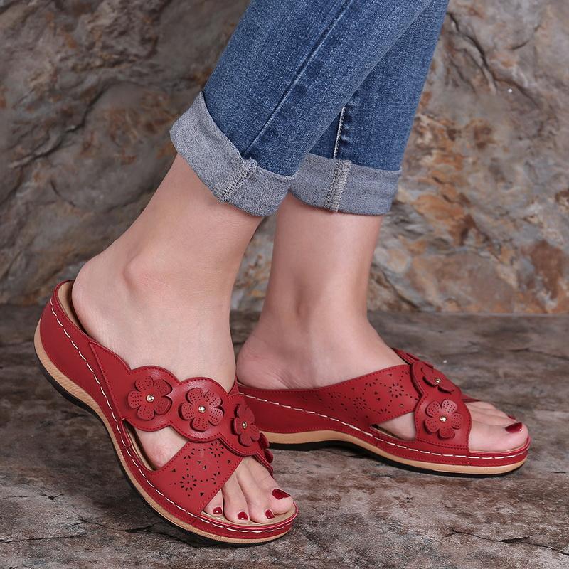 Womens Arch Support  Floral Vintage Wedge Sandals-Comfort & Reliable