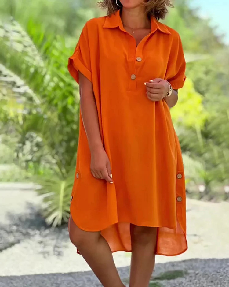 Casual chiffon button solid dress-Comfort & Reliable