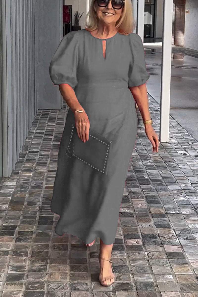 Solid color cotton and linen dress-Comfort & Reliable