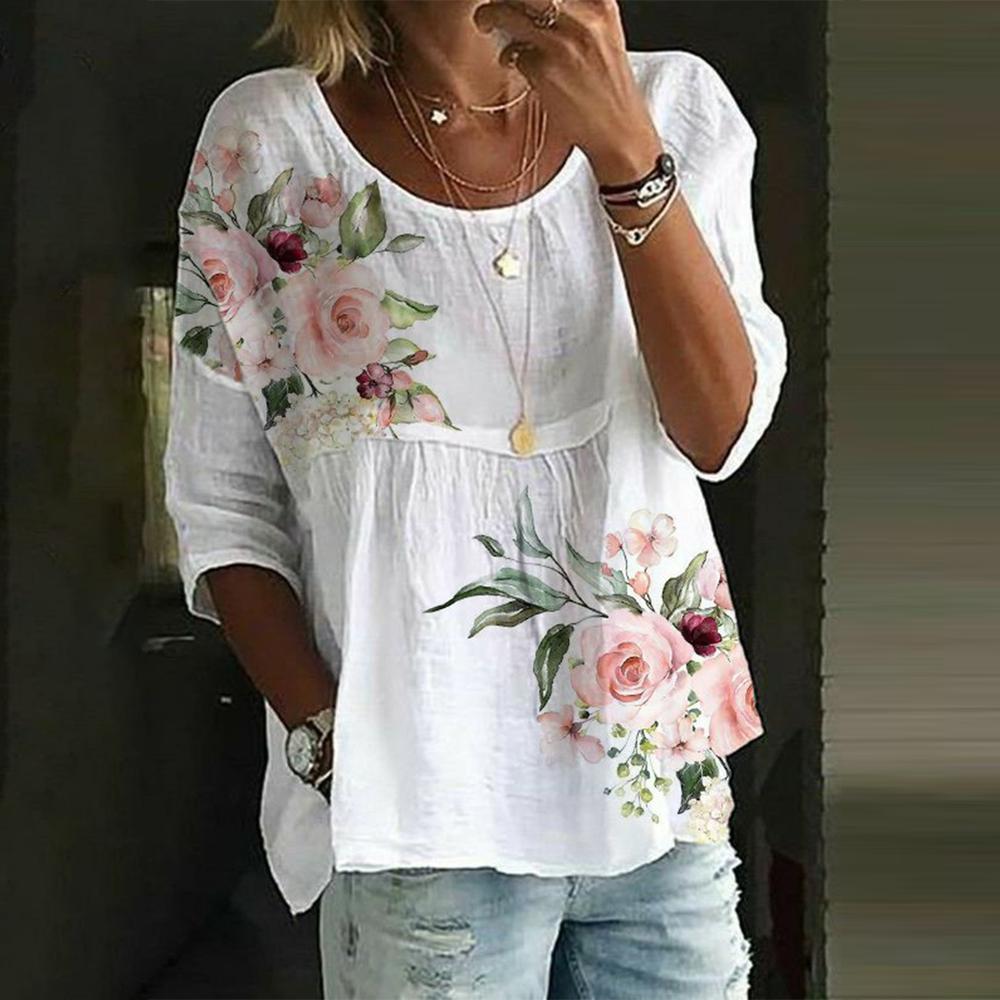Pink Green Flower Print White Tunic Top-Comfort & Reliable