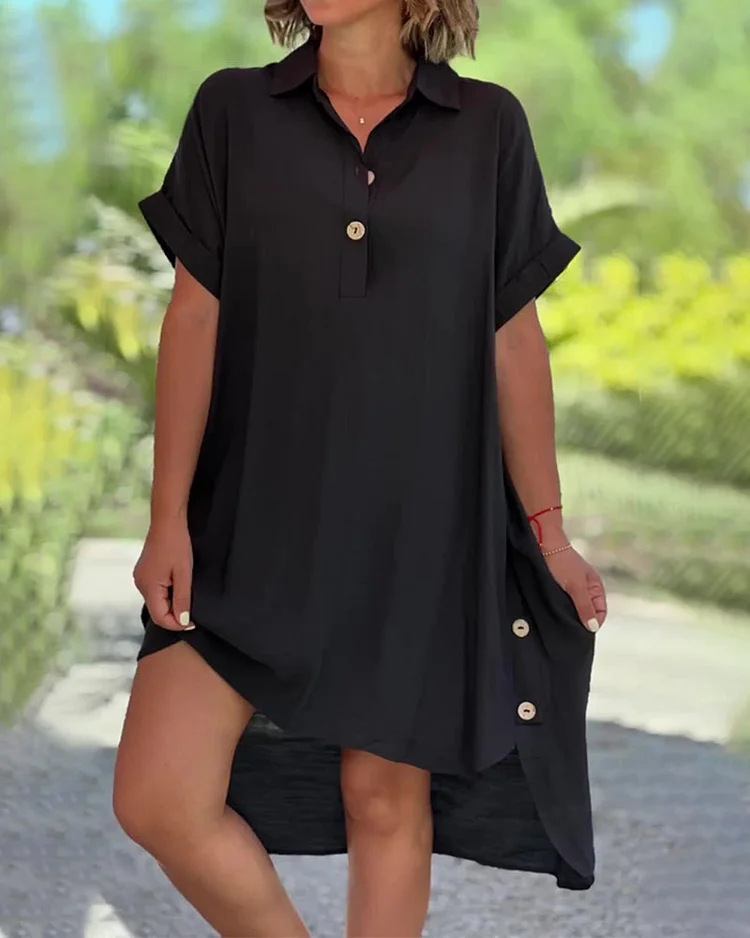 Casual chiffon button solid dress-Comfort & Reliable