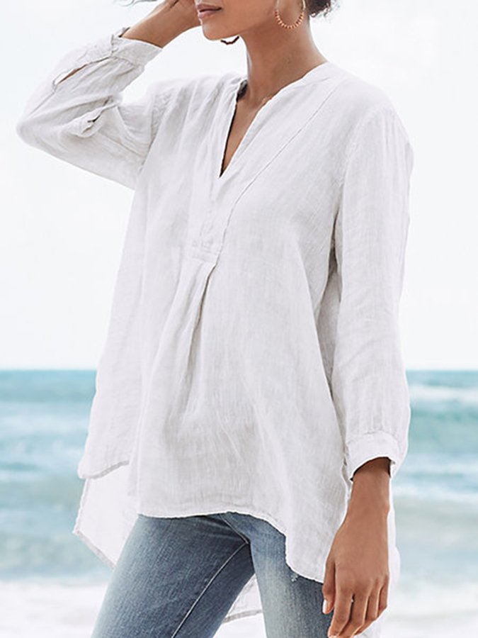 Women's Thin Cotton V-Neck Long Sleeve Top-Comfort & Reliable