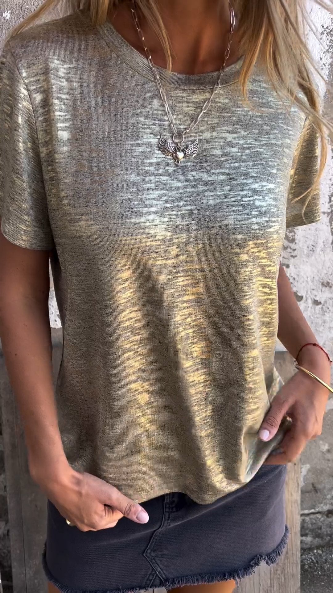 Hot Stamping Round Neck Short-sleeved T-shirt-Comfort & Reliable