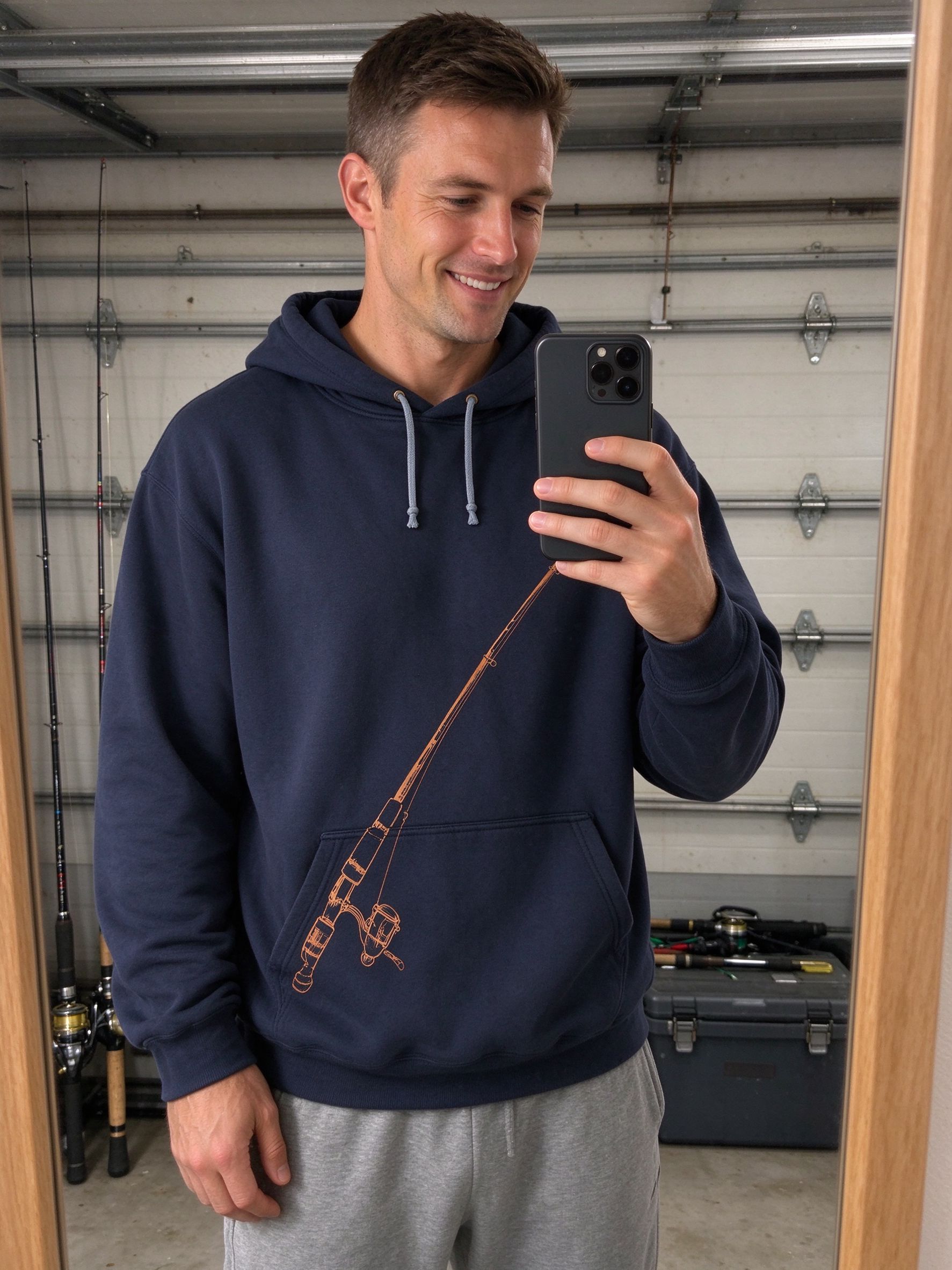 man garage mirror selfie