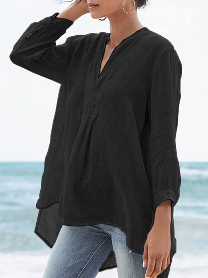 Women's Thin Cotton V-Neck Long Sleeve Top-Comfort & Reliable