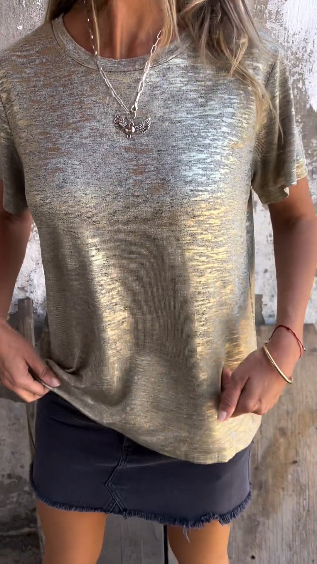Hot Stamping Round Neck Short-sleeved T-shirt-Comfort & Reliable