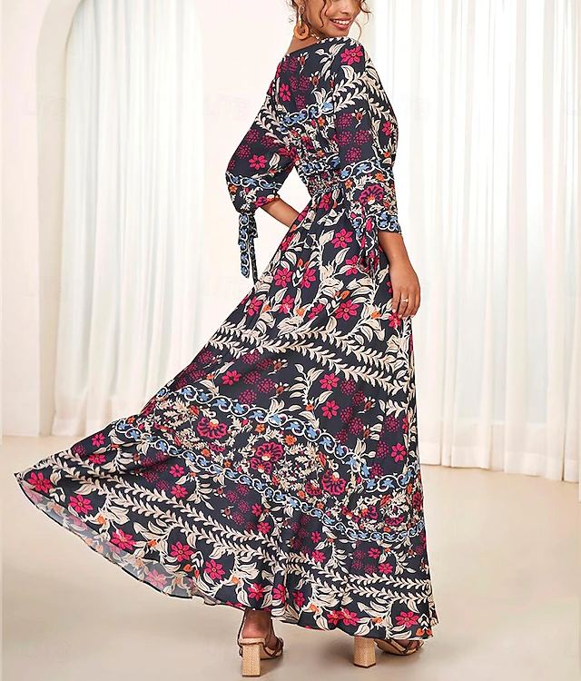 Women's Bohemian Maxi Dress V-Neck-Comfort & Reliable