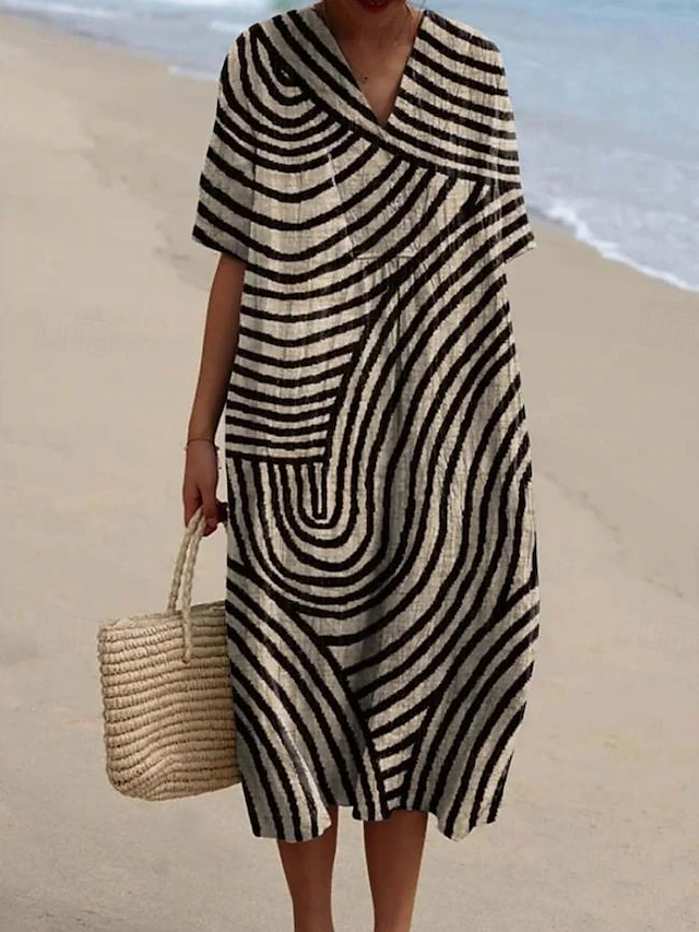 Vintage Elegant Striped Maxi Dress-Comfort & Reliable