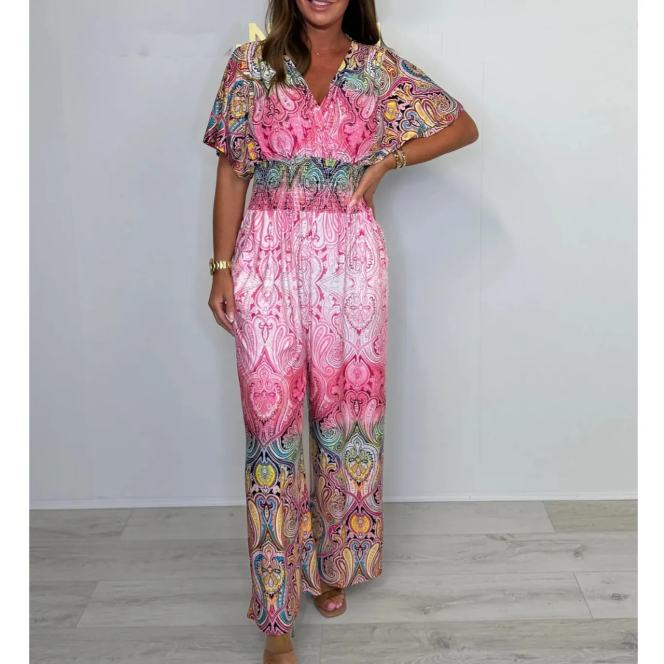 🌷 Summer Hot Sale 50% Off - Bohemian Print Wide Leg Jumpsuit