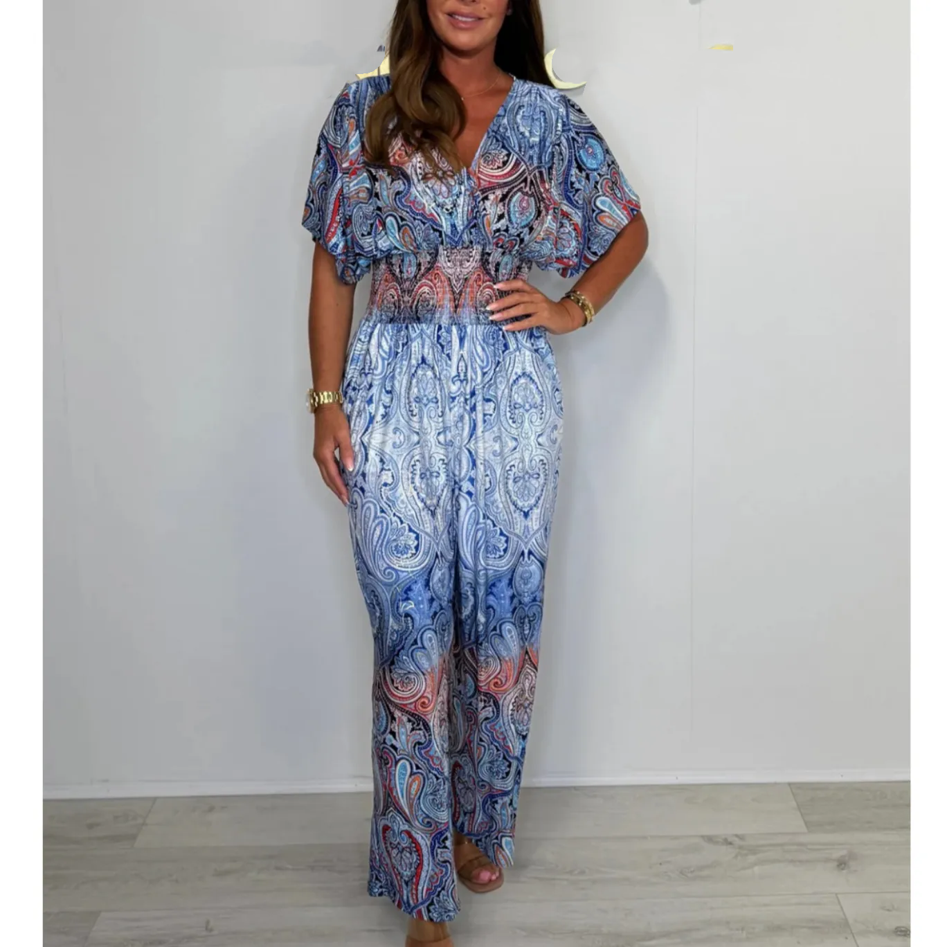 🌷 Summer Hot Sale 50% Off - Bohemian Print Wide Leg Jumpsuit