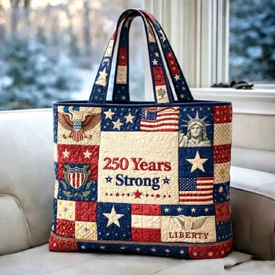 America 250 Years Strong Quilted Tote Bag