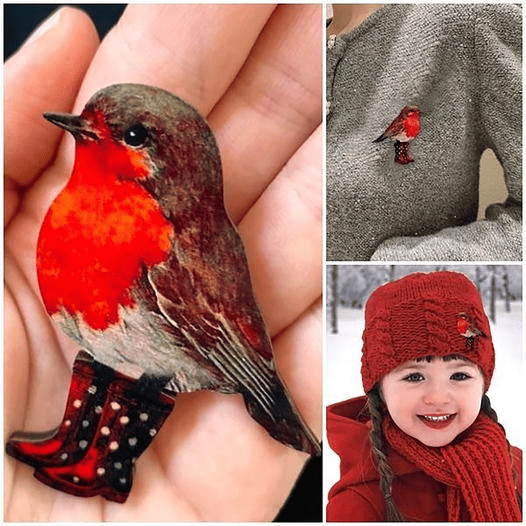 Robin Wooden Brooch