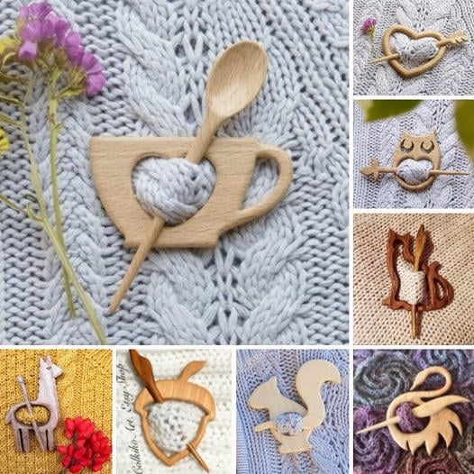 Brooch pin with wooden animal pattern (sweater clip)