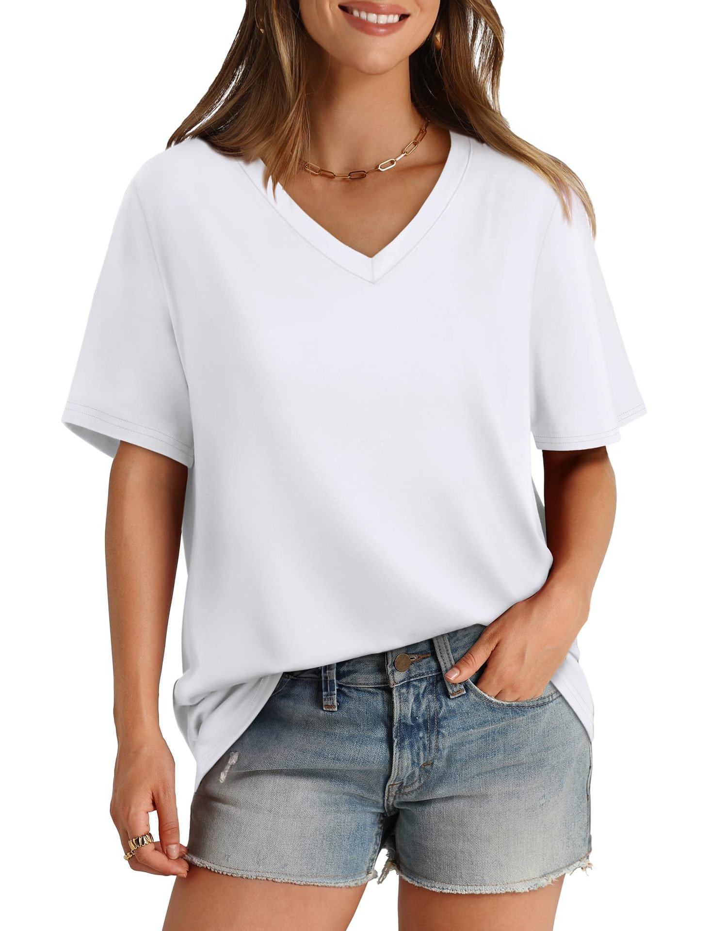 💖Last Day Promotion 49% OFF✨Womens T Shirts V Neck Short Sleeve Casual Loose Tees Tops 2025 Trending Now👚