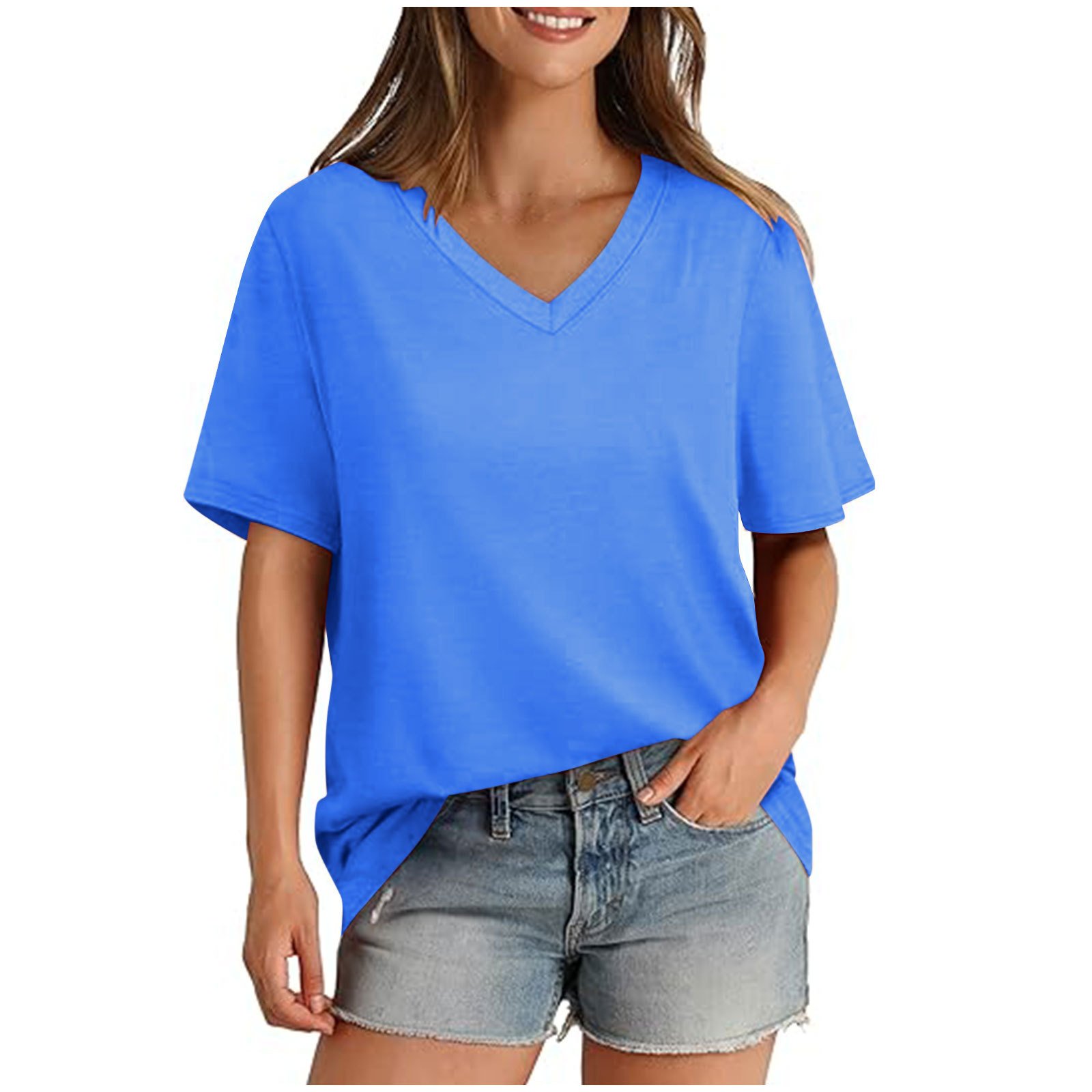 💖Last Day Promotion 49% OFF✨Womens T Shirts V Neck Short Sleeve Casual Loose Tees Tops 2025 Trending Now👚
